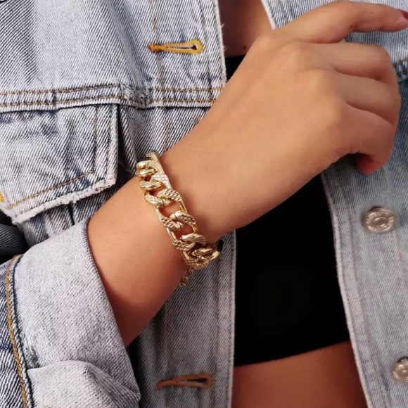 Gold Miami Cuban Aluminum Chain Bracelet - Picture 2 of 10